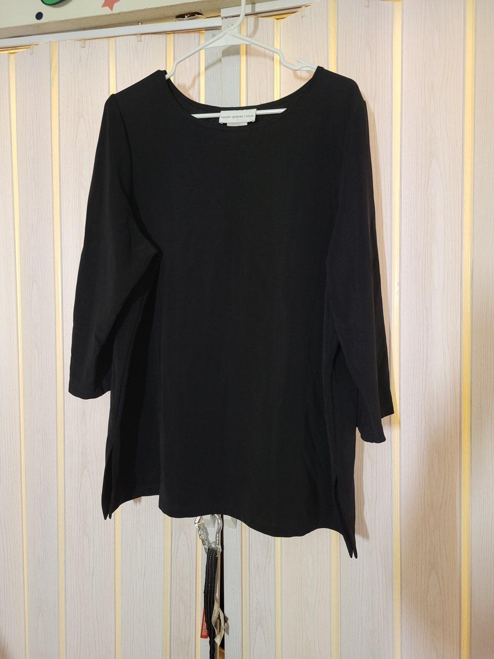 Susan Graver Black Round Neck Tunic Blouse